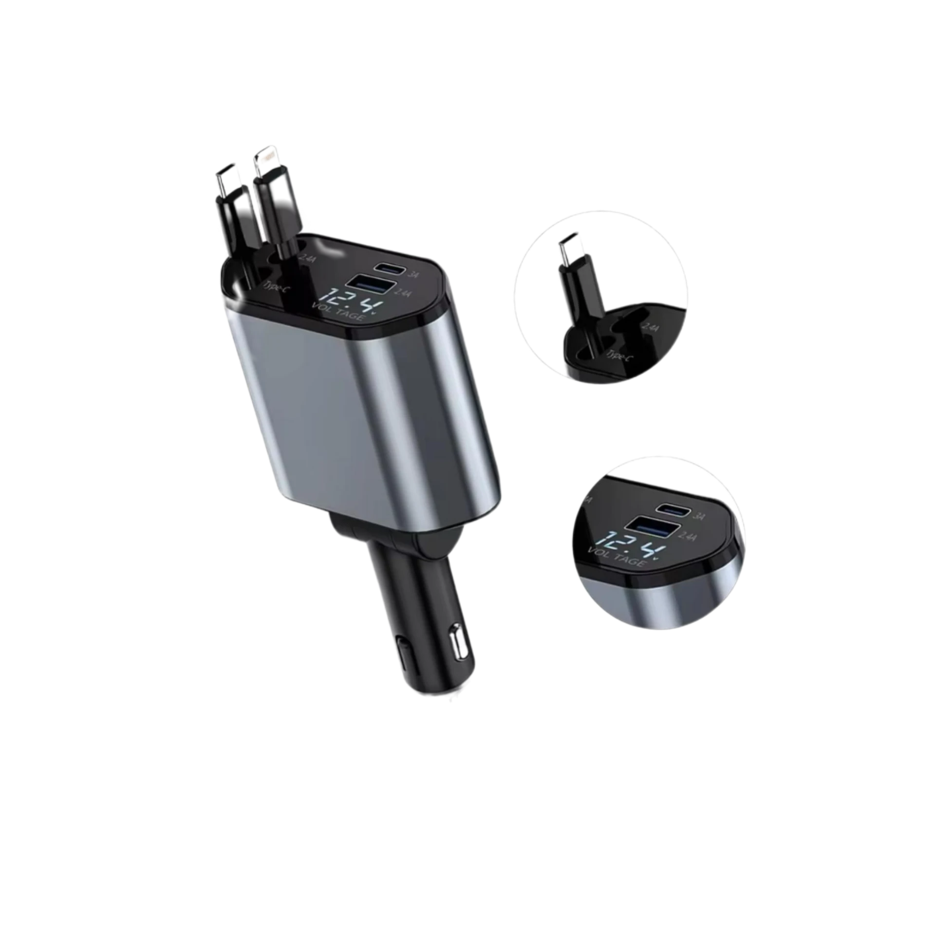 شاحن السيارة الذكي 4 في 1 مع كابلات سحب مدمجة