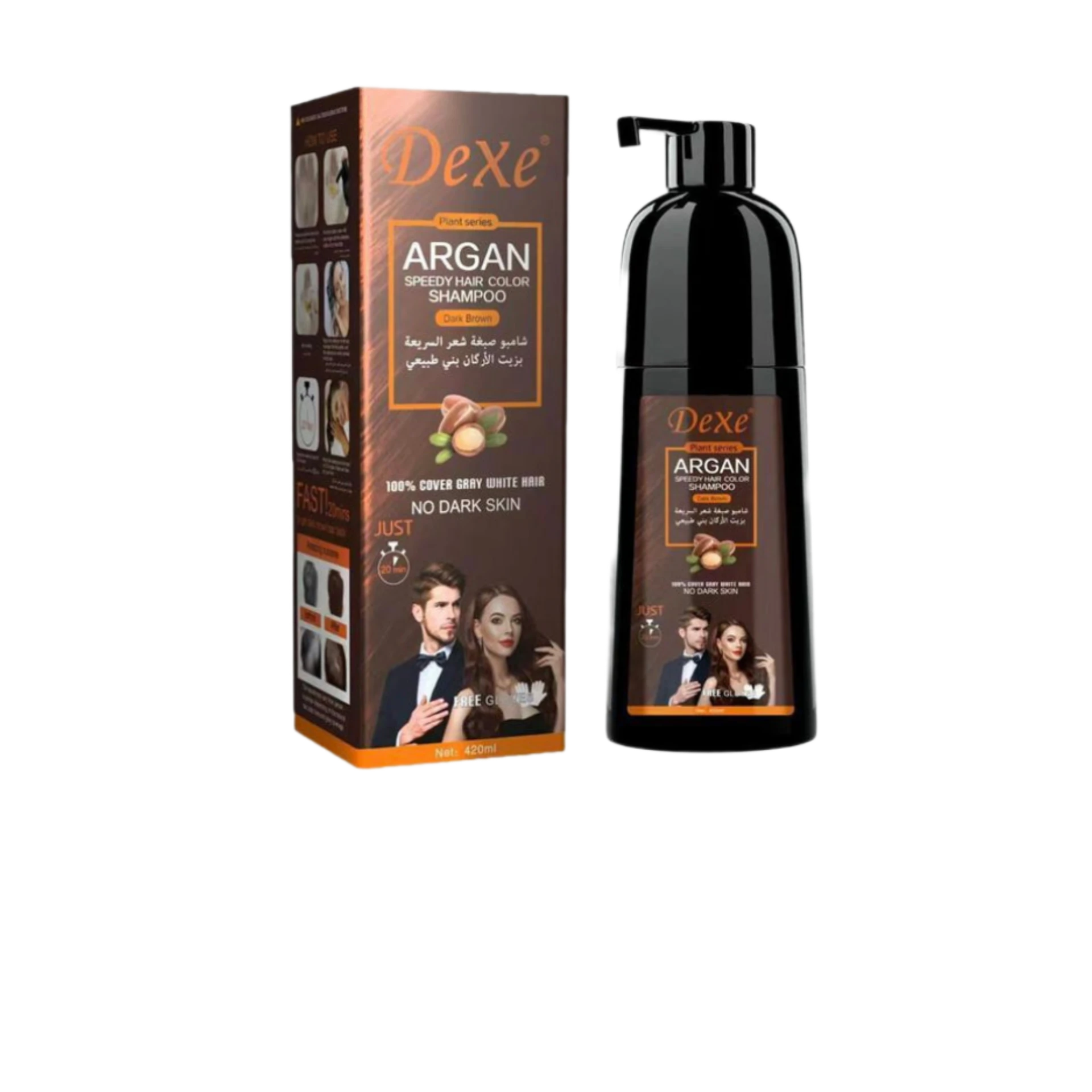 شامبو صبغة الشعر السريعة بزيت الأرغان (بني غامق) - Dexe